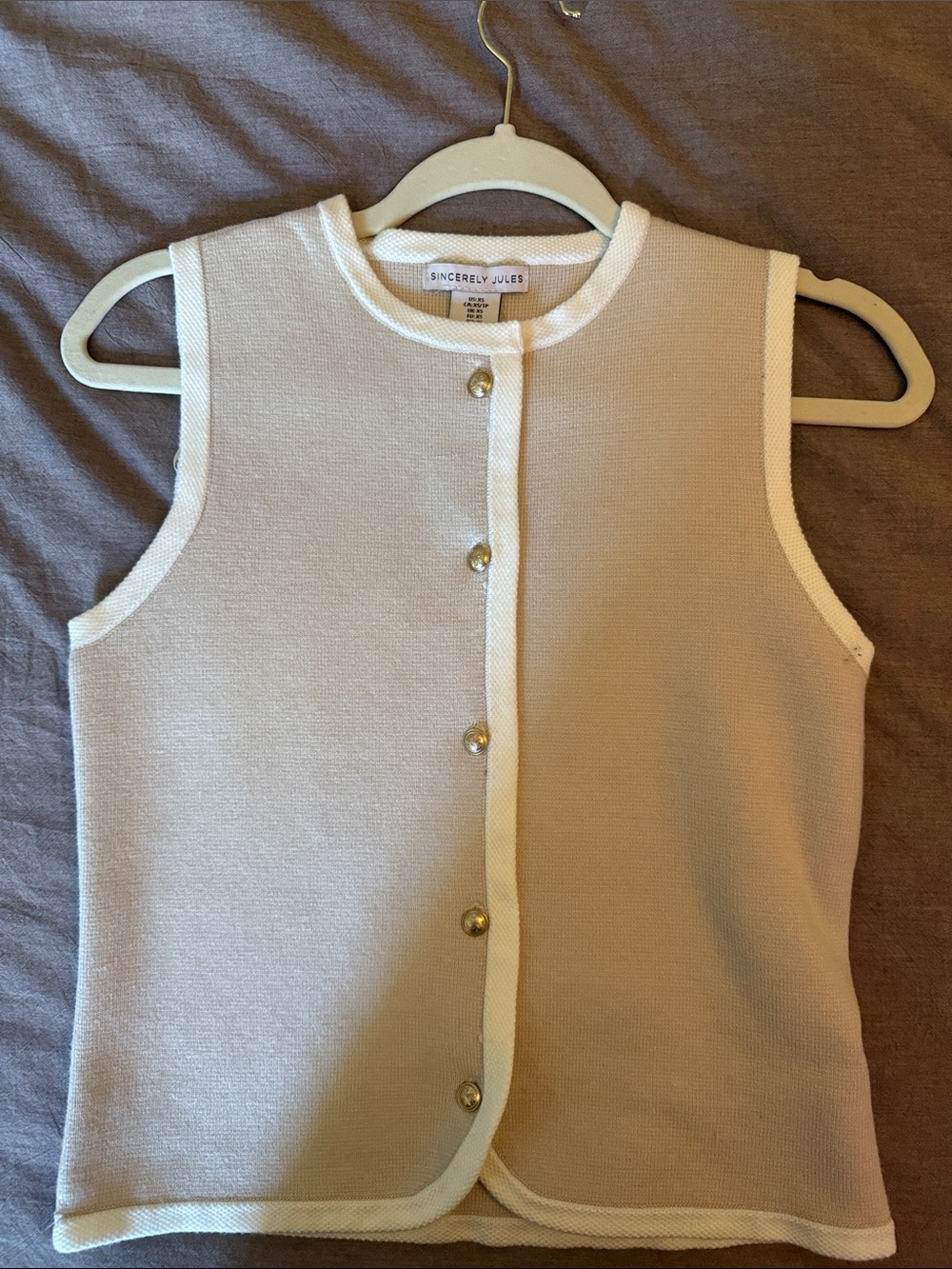 Sincerly Jules Cream Knit Sleeveless Button-Front Top